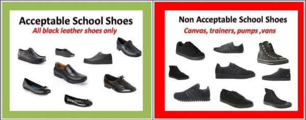 Acceptable and Non Acceptable  school shoes example