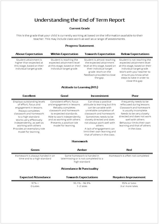 YR10 Sample Report Back