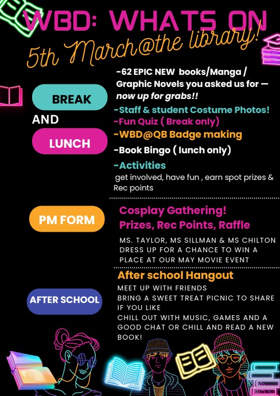 A whats on guide to what is happening in the library on WBD'26