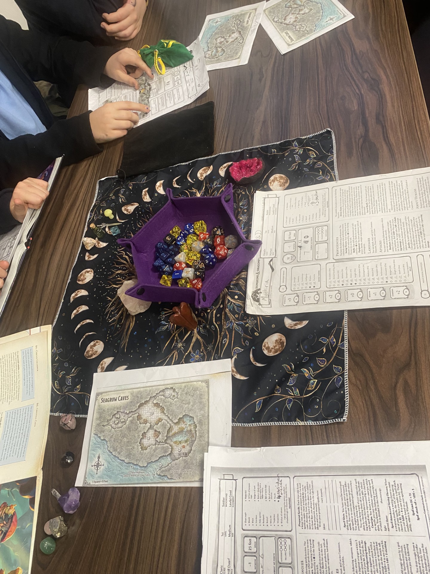 A picture of dice and playing in D&D